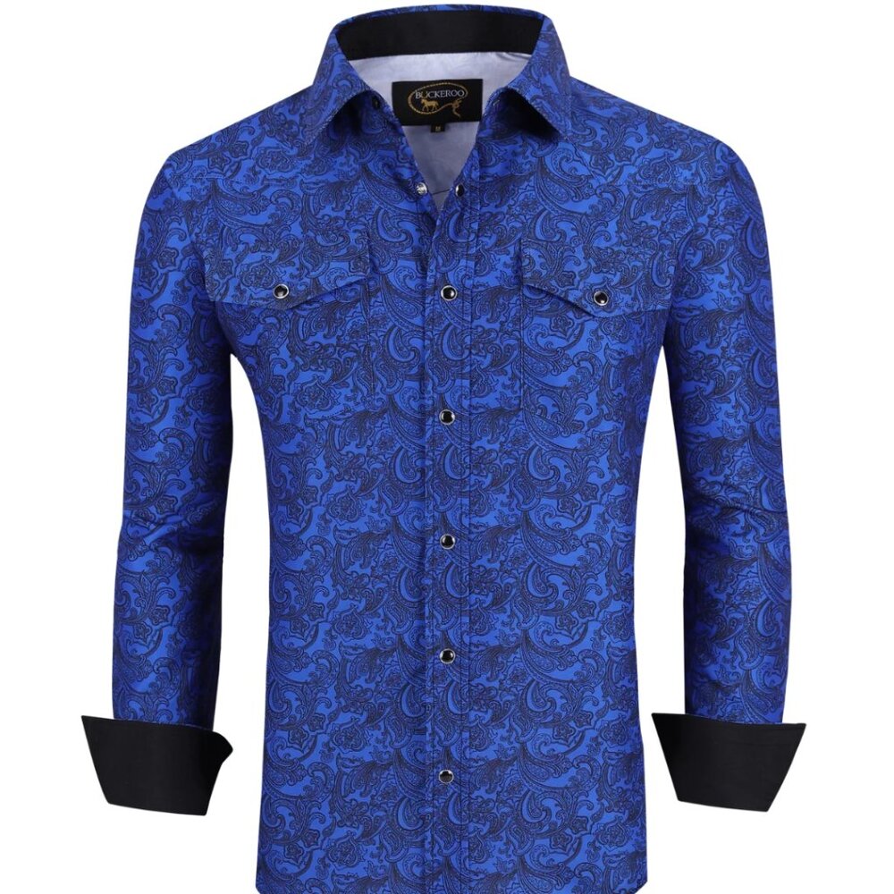 Buckeroo Men's Western Rodeo Paisley Pearl Snap Shirt Size Medium